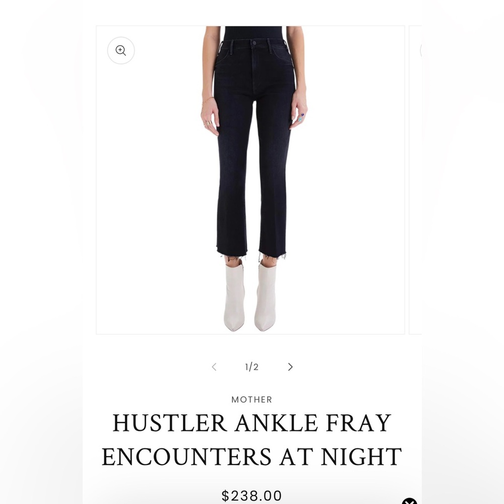 MOTHER Hustler Ankle Fray Black Cropped Jeans with Frayed Hem